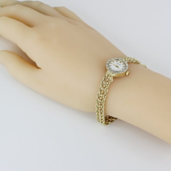 Vintage 14K Yellow Gold & Diamond Bulova Ladies Rope & Bead Bracelet Watch - Picture 9 of 9